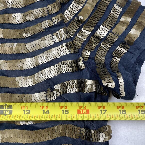 French Connection SERPENT SEQUIN Women’s Short Sleeve Mini Dress Black Gold-6 - Picture 7 of 12